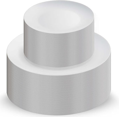100 White Plastic Plates Set, Elegant Fancy Heavy Duty Disposable Plates by Munfix