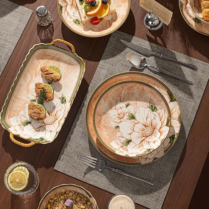 Ceramic Dinnerware Set, Floral Plates and Bowls Sets, Microwave & Dishwasher - Image 4