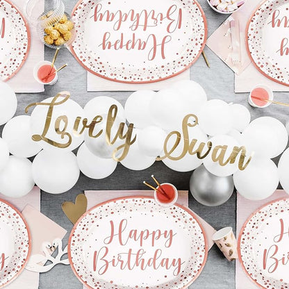 Grencian 50Pcs Pink Rose Gold Birthday Plates 10" x 12.5" Oval Paper Plates Disposable 400GSM Oval Paper Tableware Pink Dots Dinnerware for Girls Women Rose Gold Birthday Party Decorations