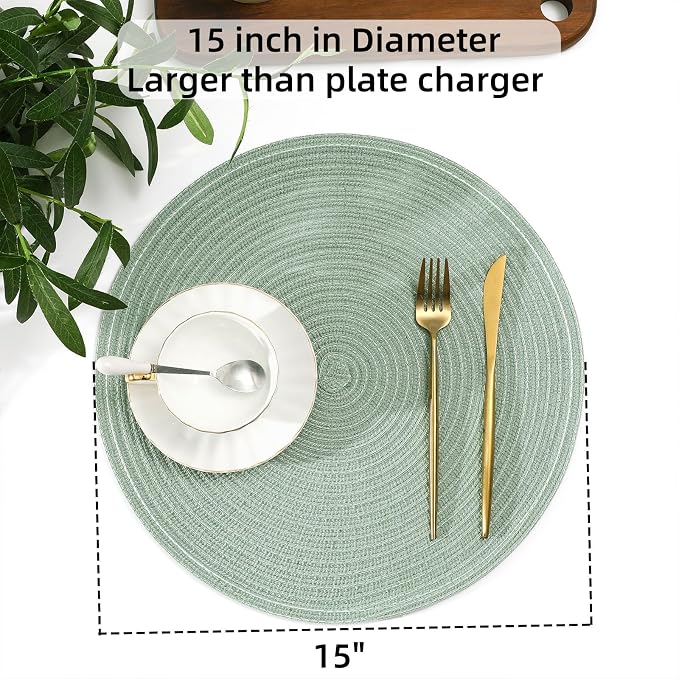 SHACOS Round Placemats Set of 6 Washable 15 inch Cotton Polyester Table Mats - Image 5