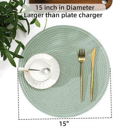 SHACOS Round Placemats Set of 4 Woven Braided Table Placemats 15 inch Cotton - Image 6