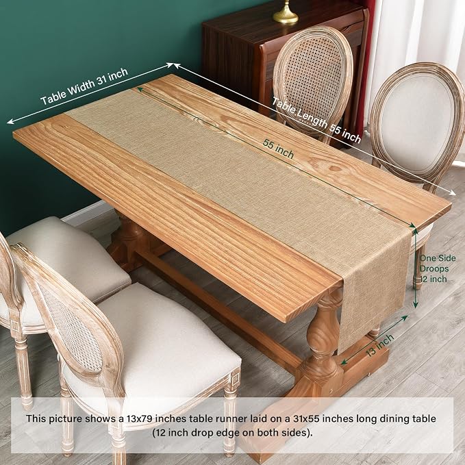 NEWISHER Farmhouse Rustic Faux Linen Solid Flaxen Table Runner 13x72inch | - Image 6