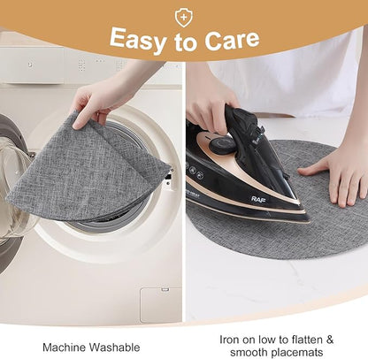 homing 15 Inch Round Cloth Placemats Set of 6, Cotton Linen Blend Washable Table Mats, Farmhouse Dining Place Mats for Indoors & Outdoors, Easy to Clean, Dark Grey