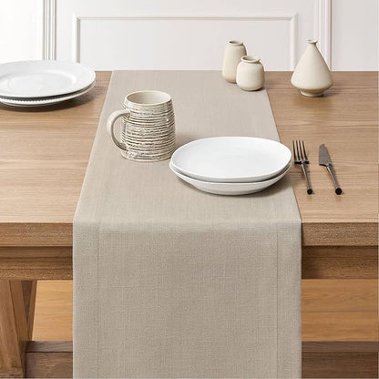 Linen Textured Border Table Runner, 14 x 60 Inch Natural | Mitered Corner Design - Image 3