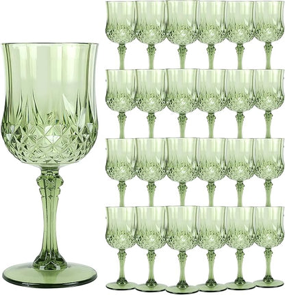 24Pack Plastic Wine Glasses, 7oz Vintage Goblets by LEYIQU