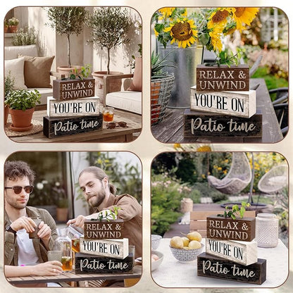 Moucuny 4 Pcs Farmhouse Table Decor Rustic Patio Stacked Wooden Decor - Image 5
