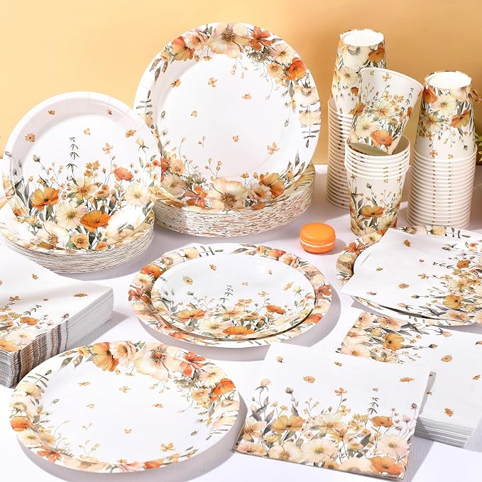 250 Pcs Fall Floral Party Decorations Include Autumn Flowers Paper Plates - Image 6