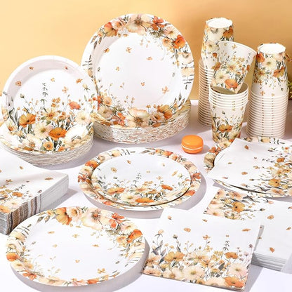 250 Pcs Fall Floral Party Decorations Include Autumn Flowers Paper Plates - Image 6