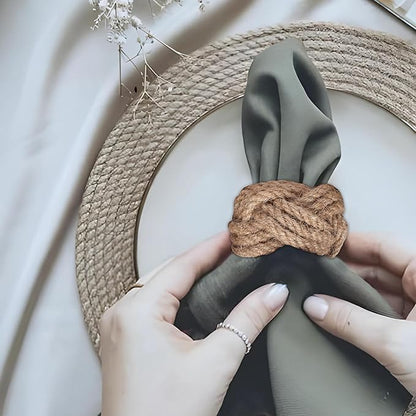 Lightnpro Jute Napkin Rings Set of 12, Classic Hand Woven Napkin Holders, Decorative Serviette Ring, Christmas Party Decoration, Everyday, Family Gatherings - Set Your Table with Style - Natural