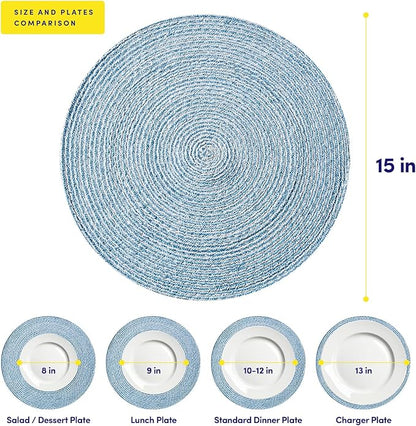 Round Placemats Set of 4-100% Cotton Two-Tone Placemat for Dining Table - Woven Braided Table Setting Place Mat - Washable Table Decor for Kitchen, Farmhouse, Rustic, Everyday Use, Dark Blue