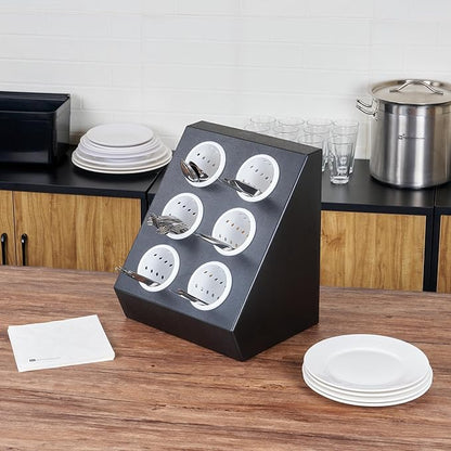 Restaurantware-Met Lux 13.78 x 11.42 x 15.94 Inch Flatware Organizer, 1 Standing Cutlery Holder - Includes 6 Plastic Cylinders, Perforated Design, Black Plastic Utensil Holder, For Breakroom