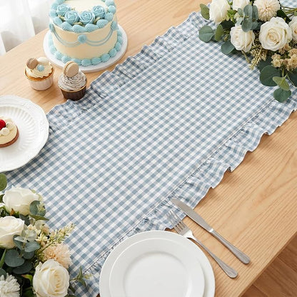 Eternal Beauty 14x120 Gingham Ruffle Table Runner, 100% Washed Cotton Plaid - Image 3