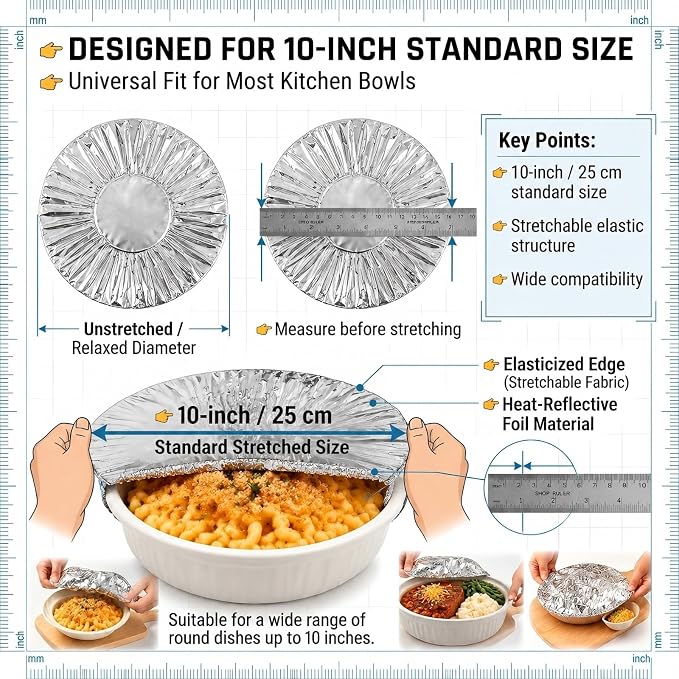 Reusable Aluminum Foil Food Covers Elastic Insulated Bowl Lids 10 Inches | - Image 6