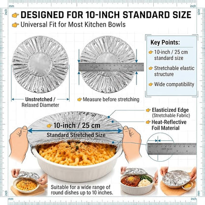 Reusable Aluminum Foil Food Covers Elastic Insulated Bowl Lids 10 Inches | - Image 6