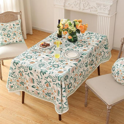 patdrea Designer Green Rectangle Table Cloth,Vintage Italian Floral Country Linen Breathable Tablecloth,Decor Cover for Kitchen Dining,Christmas,Tea Party,Thanksgiving,55"x87"-Tree Life