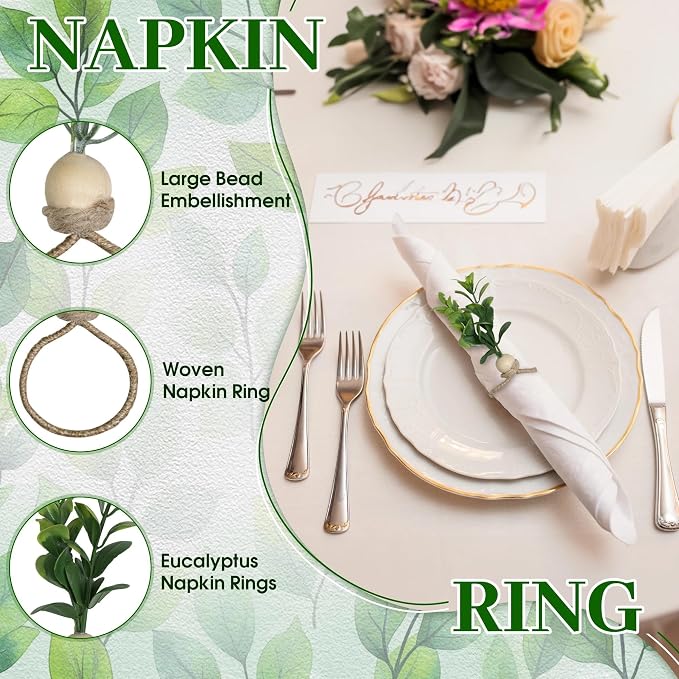 MAOANME Rustic Eucalyptus Leaf Napkin Rings - Image 3