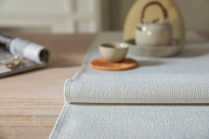 Light Grey Table Runners 108 Inches Long, Burlap Linen Style Rustic Farmhouse - Image 5