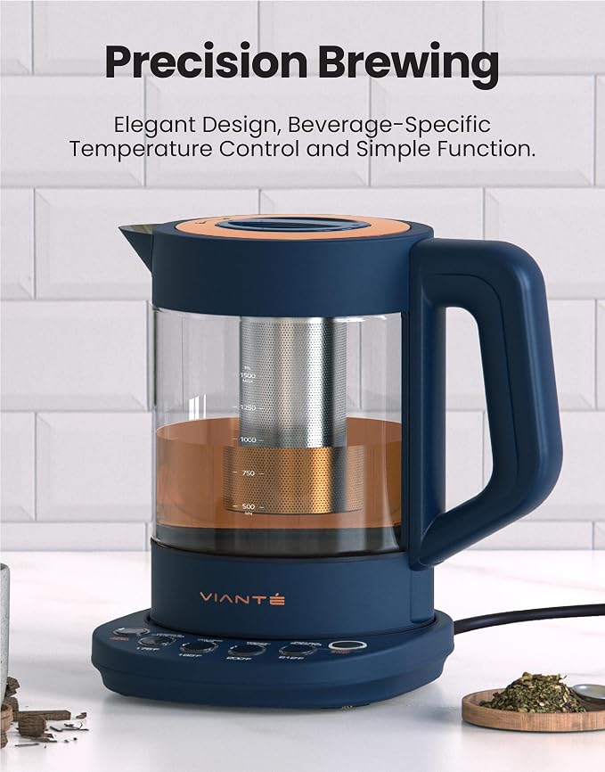 Viante Alba Electric Tea Kettle, No Plastic, Midnight Blue | Borosilicate glass - Image 2