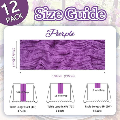 12 Pack Purple Cheesecloth Table Runner 17 x 108 Inch | Boho Gauze Cheese Cloth - Image 2