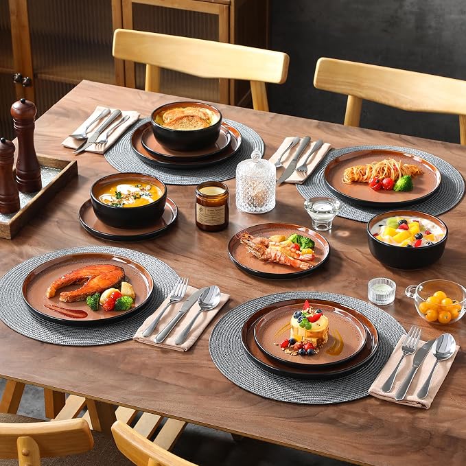 vancasso Plates and Bowls Sets, 24 Pieces Stoneware Dinnerware Sets - Image 7