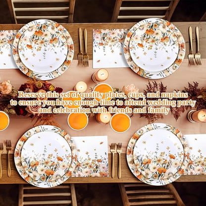 250 Pcs Fall Floral Party Decorations Include Autumn Flowers Paper Plates - Image 4