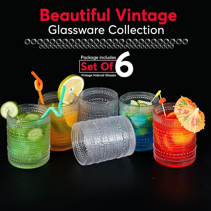 Hobnail Drinking Glasses, Vintage Glassware Set of 6, Vintage Drinking Glasses - Image 7