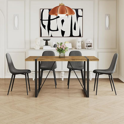 Kitchen Table Chairs Set of 4, Modern 55'' Dark Wood Dining Table and Fabric Dining Chairs Set of 4,Dining Table Set for 4,Ideal for Kitchen Dining Room