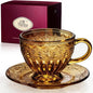 Vintage Glass Tea Cup and Saucer Set, 12 oz Large Coffee Cup | Handcrafted by Unknown