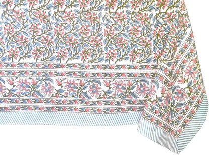 ATOSII Kalina 100% Cotton Fall Rectangle Tablecloth, Handblock Print Floral Table Cloth for Kitchen Dining Linen I Weddings Outdoors Easter Spring Summer I 72 X 120 Inches I 10 Seater