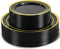 100 PCS Black and Gold Plastic Plates,Disposable Party Black Plates Include 50 10 inch Dinner Plate and 50 7 inch Dessert Plate,Gold Rimmed plates Perfect for Party Holiday,Birthday