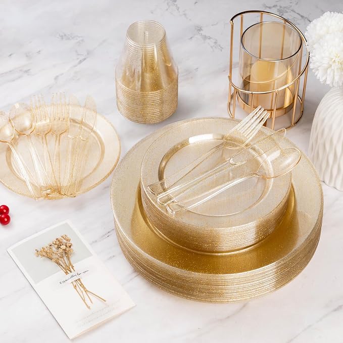 300 Piece Gold Glitter Disposable Plates - Image 5