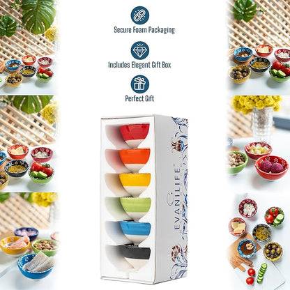 Ceramic Small Dipping Bowls Set of 6, 3.5 Oz Soy Sauce Dish, Handmade Charcuterie, Colorful Pinch, Dishwasher & Microwave Safe, 3.2'' Mini (FLOWER BLOOM)