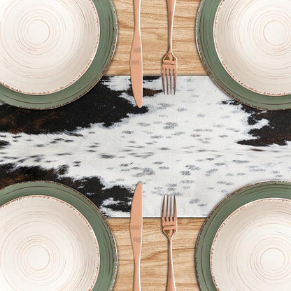 Linen Cow Print Table Runner 13x71 Inch Farmhouse Western Brown Black Cowhide - Image 5