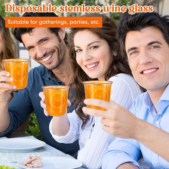 Ziliny 100 Pcs Disposable Stemless Glasses 12oz Crystal Plastic Wine Glasses - Image 5