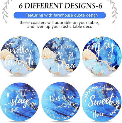 Queekay Coasters Set of 6 House Warming Gifts New Home Wooden Farmhouse Drink - Image 4