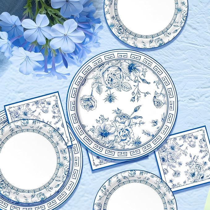 60Pcs Blue White Paper Plates and Napkins Party Supply, Serves 20 | Blue and - Image 3
