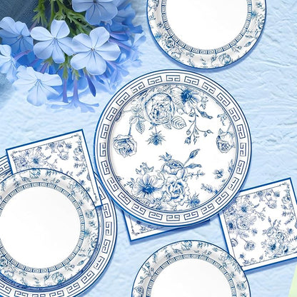 60Pcs Blue White Paper Plates and Napkins Party Supply, Serves 20 | Blue and - Image 3