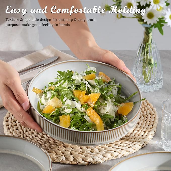 E-far Pasta Bowls Set of 4, 35oz Large Salad Bowl Plate - Image 3