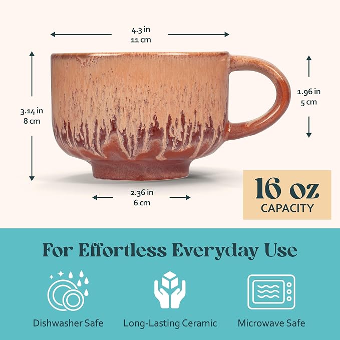 NOVA CERAMICS Pottery Style Coffee Mug - 16 oz Ceramic Mug - Jupiter | Artisan - Image 4
