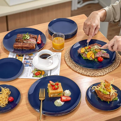 PULOTE 200 Pieces Blue Plastic Plates - Navy Blue and Gold Disposable - Include 100PCS 10 inch Dinner & 100PCS 7 inch Dessert Plate for Party & Hanukkah