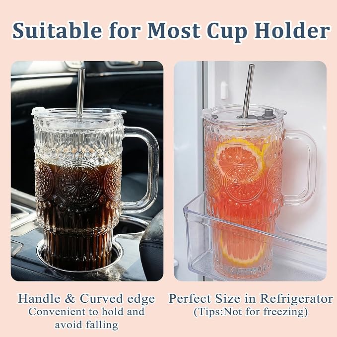 Thick Romantic Glass Cups with Lids and Straws, Vintage Leak Proof Retro Glass - Image 6