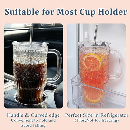Thick Romantic Glass Cups with Lids and Straws, Vintage Leak Proof Retro Glass - Image 6