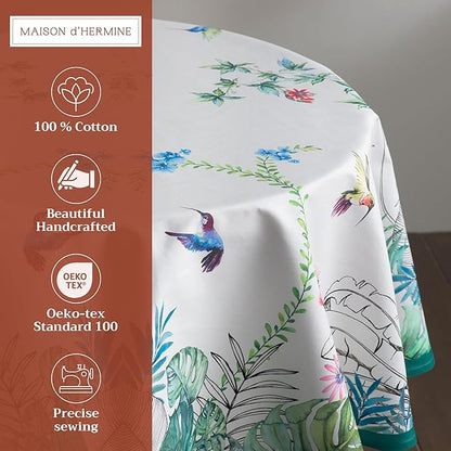 Maison d' Hermine Table Cloth Round Table 100% Cotton 63 Round Inches Tablecloth Reusable Decorative for Dining Room Farmhouse Home Valentines Day Decorations Spring Summer - Tropiques