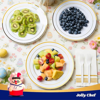 100 Pieces Gold Plastic Plates, 10 Inch Elegant Disposable Dinner White - Image 3