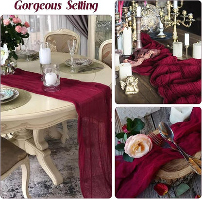 Burgundy 10FT Cheesecloth Table Runner Boho Gauze Fabric Table Runner Rustic - Image 6