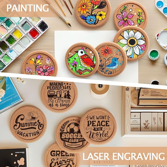 Set of 12 Cork Coasters with Metal Holder, Absorbent Coasters - Image 4