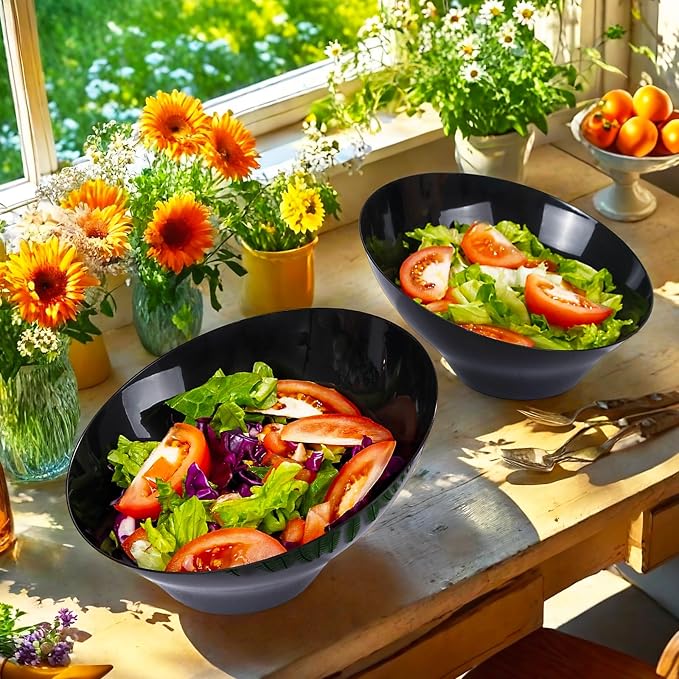 bUCLA 12 Pack Black Plastic Serving Bowls - 20 OZ Angled Bowls Disposable - Image 6