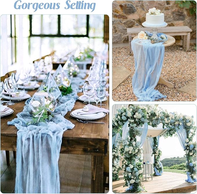 Baby Blue 10FT Cheesecloth Table Runner Boho Gauze Fabric Table Runner Rustic - Image 6