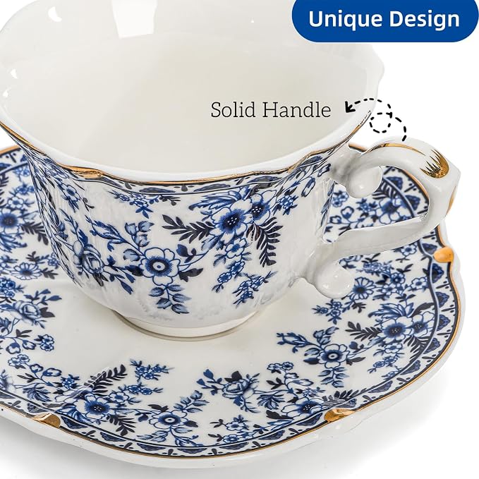 Set of 2 Porcelain Tea Cups and Saucers - Image 3