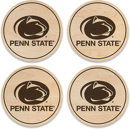 LazerEdge Wooden Coaster Set - 100+ University Designs Hand Crafted from Maple Wood - Officially Licensed Product - 4-Pack (Penn State Nittany Lions)